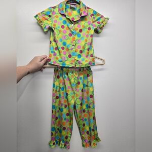 Night Life Polka Dot Pajama Set Girls 4/5 Satin Ruffles Stretch